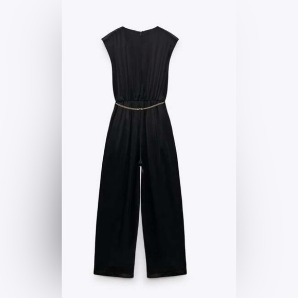 Zara Long Satin Effect Jumpsuit With Belt.. New With Tags. - Picture 7 of 7